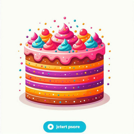 Cake with colorful cream and sprinkles. Vector illustration in cartoon style.のイラスト素材