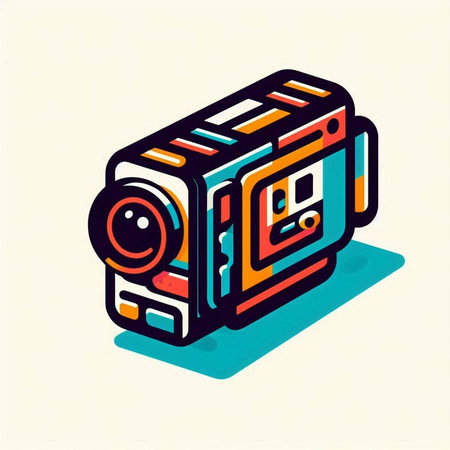 Vintage movie camera isometric icon. Vector illustration of video camera.のイラスト素材