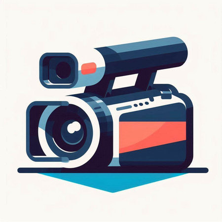 Vector illustration of a video camera in flat style. Video camera icon.のイラスト素材