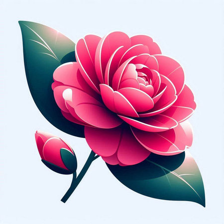 Camellia flower on a blue background. Vector illustration.のイラスト素材