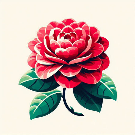 Illustration of a red camellia flower on a white backgroundのイラスト素材