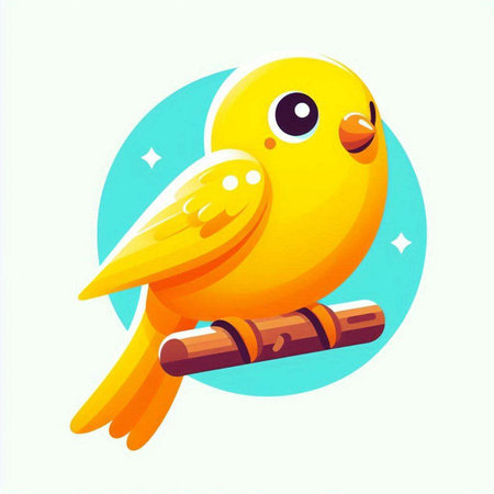 Cute cartoon yellow bird sitting on a branch. Vector illustration.のイラスト素材