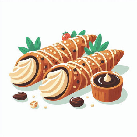 Strawberry roll cake with cream and chocolate. Vector illustration.のイラスト素材