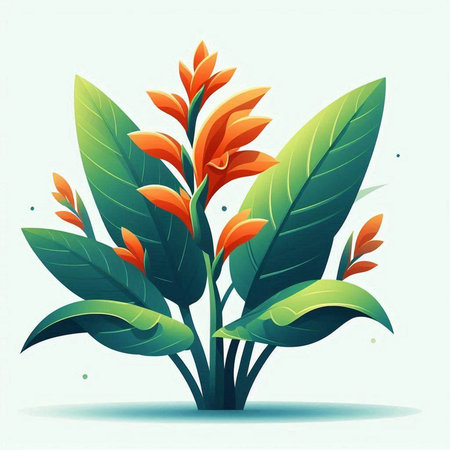 Illustration of a beautiful tropical plant with orange flowers and green leavesのイラスト素材