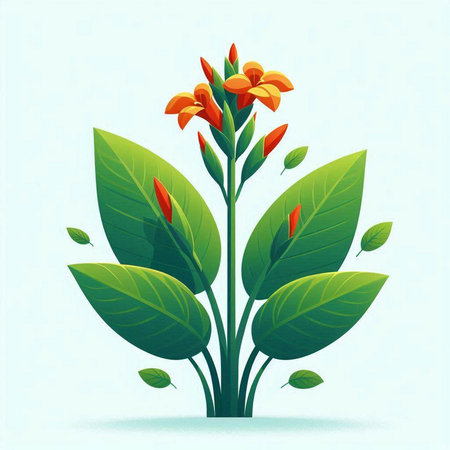Beautiful orange flowers and leaves on blue background. Vector illustration.のイラスト素材