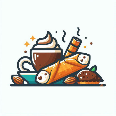 Coffee and sweets. Vector illustration in doodle style.のイラスト素材
