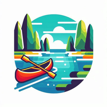 Kayak on the lake. Vector illustration of a flat design.のイラスト素材