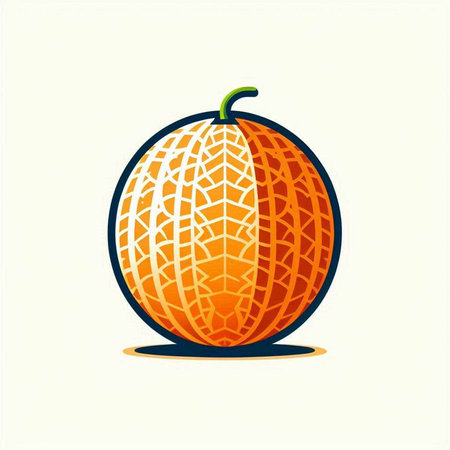 Melon icon. Vector illustration of a melon on a light background.のイラスト素材