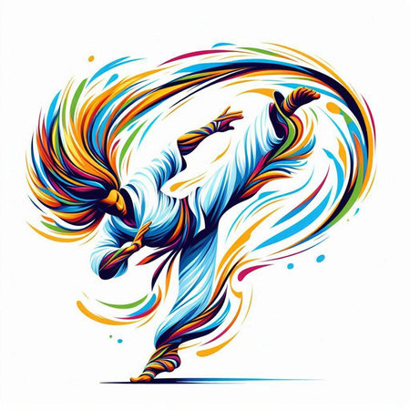illustration of a dancing girl with colorful ribbons in her hairのイラスト素材