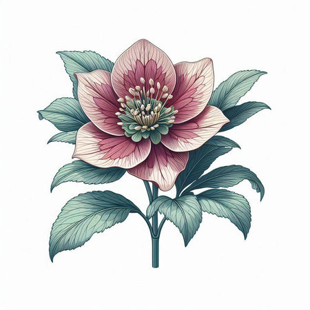 Decorative hellebore flower, design element. Can be used for cards, invitations, banners, posters, print design. Floral background in line art styleのイラスト素材