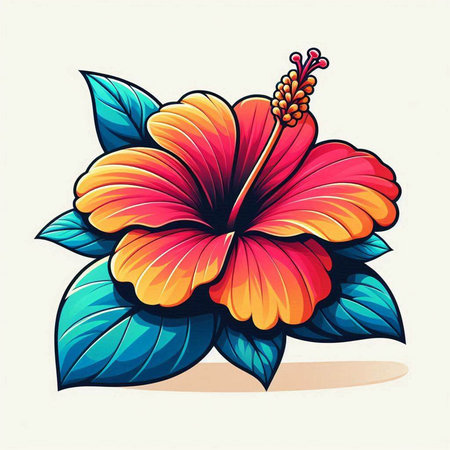 Hibiscus flower. Vector illustration. Isolated on white background.のイラスト素材