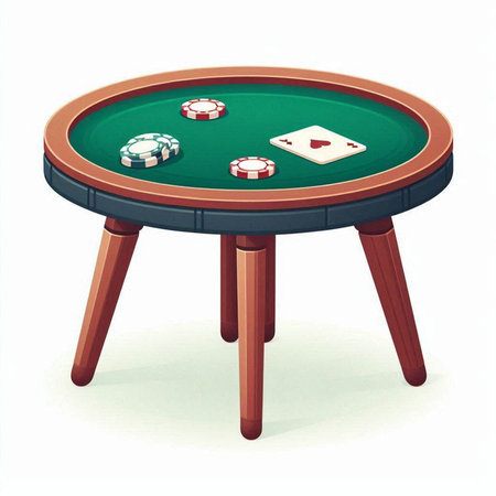 Illustration of a green casino table with poker chips and cards on itのイラスト素材
