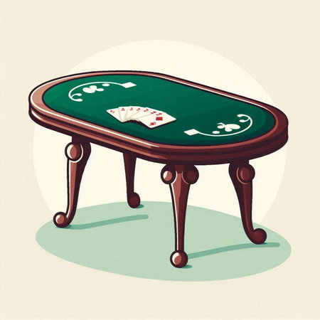 Illustration of a casino table with a pair of playing cards and chipsのイラスト素材