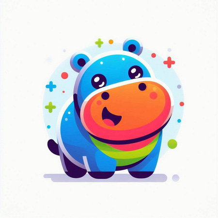 Cute hippo. Cartoon animal. Colorful vector illustration.のイラスト素材