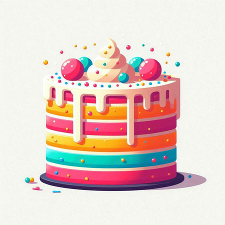 Colorful birthday cake with cream and candies. Vector illustration.のイラスト素材