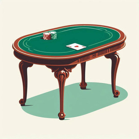 Poker table with chips and cards, vintage style vector illustration.のイラスト素材