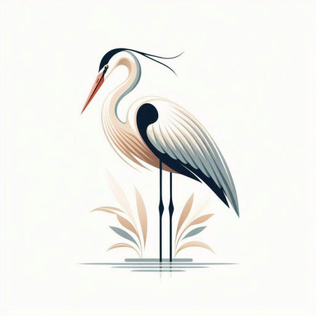 Vector illustration of a stork on a background of reeds.のイラスト素材