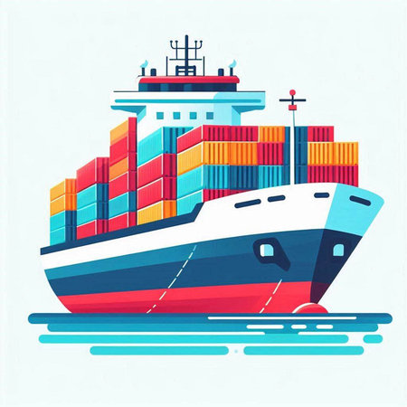 Cargo ship. Freight transportation. Vector illustration in flat styleのイラスト素材