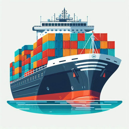 Cargo ship in the sea. Cargo transportation. Vector illustration.のイラスト素材