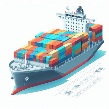 Cargo ship with containers on a white background. 3d renderingのイラスト素材