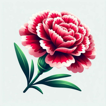 Carnation flower vector illustration. Red flower with green leaves.のイラスト素材