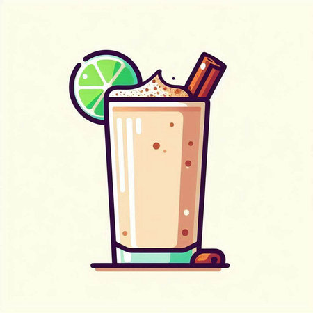 Coffee cocktail with lime and cinnamon. Vector illustration in flat styleのイラスト素材