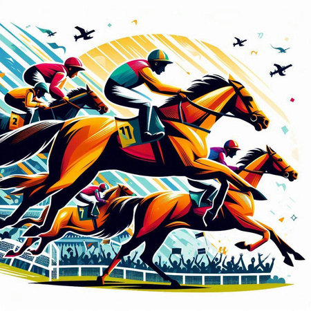 Horse racing, jockeys and riders. Vector illustration.のイラスト素材