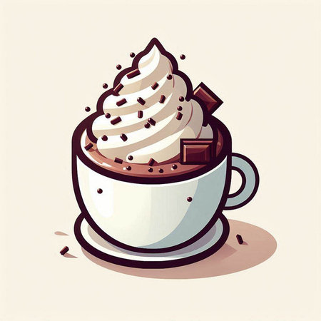 Illustration of a cup of hot chocolate with whipped cream and chocolateのイラスト素材