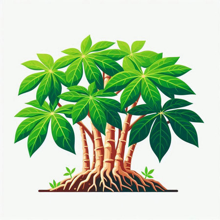 Palm tree with roots isolated on white background. Vector illustration.のイラスト素材
