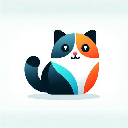 Vector illustration of a cute cat in a blue and orange color.のイラスト素材