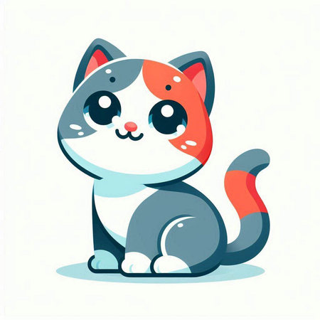 Cute cartoon cat. Vector illustration in a flat style on a white background.のイラスト素材
