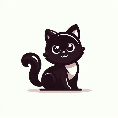 Cute cartoon black cat isolated on white background. Vector illustration.のイラスト素材