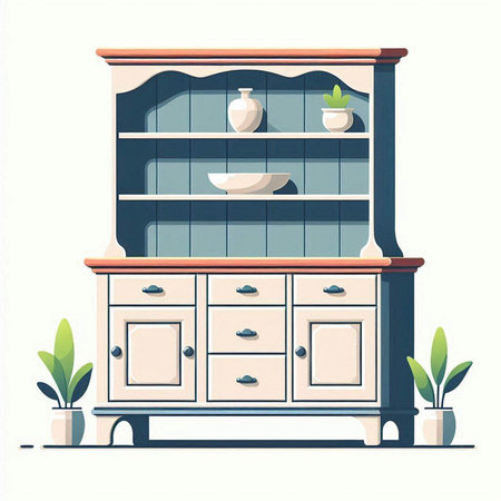Cabinet with cupboard and shelves. Vector illustration in flat styleのイラスト素材