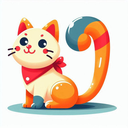 Cute cartoon cat in a red scarf on a white background.のイラスト素材