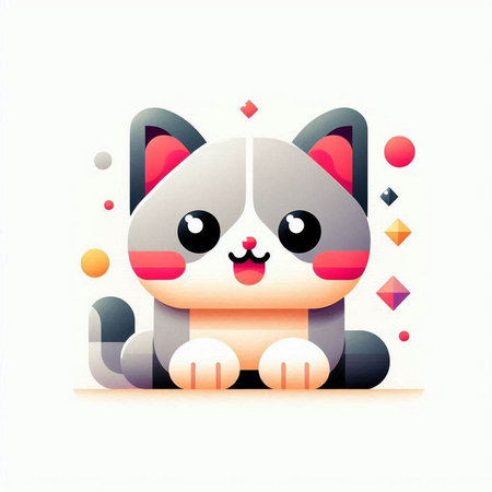 Cute cat with colorful geometric shapes on white background. Vector illustration.のイラスト素材