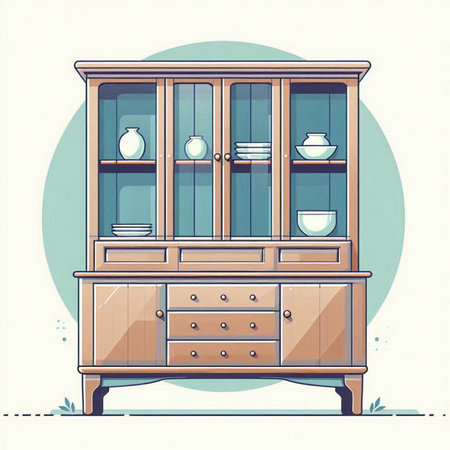 Cabinet with drawers and cupboards. Vector illustration.のイラスト素材