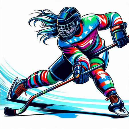 Ice hockey player with the stick. Vector illustration of ice hockey player.のイラスト素材
