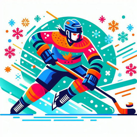 Hockey player on the ice in the winter. Vector illustration.のイラスト素材