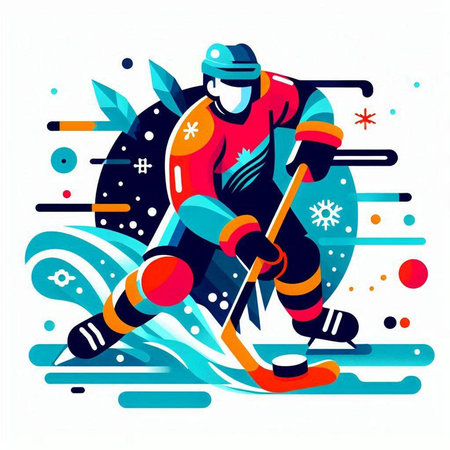 Hockey player, vector illustration. Flat style design. Winter sport concept.のイラスト素材
