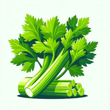 Vector illustration of fresh green celery and parsley on white backgroundのイラスト素材