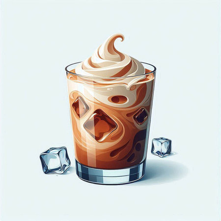 Iced coffee in a glass with ice cubes. Vector illustration.のイラスト素材