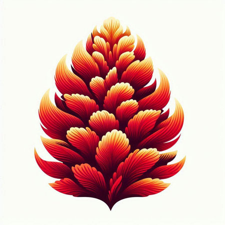 Illustration of a stylized pine cone in red and orange colorsのイラスト素材