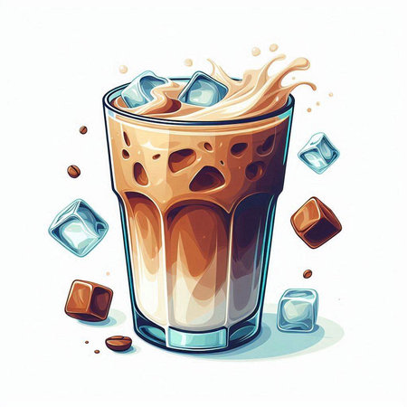 Iced coffee with ice cubes in a glass. Vector illustration.のイラスト素材