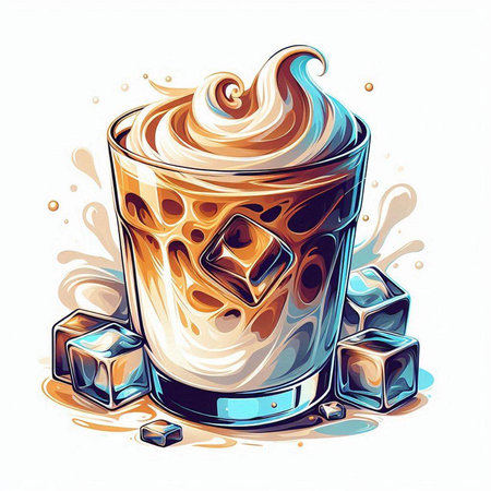 Coffee with ice cubes in a glass. Vector illustration.のイラスト素材