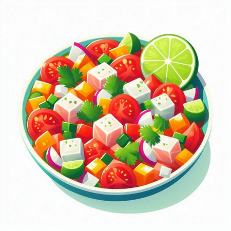 Greek salad in a bowl on a white background. Vector illustration.のイラスト素材