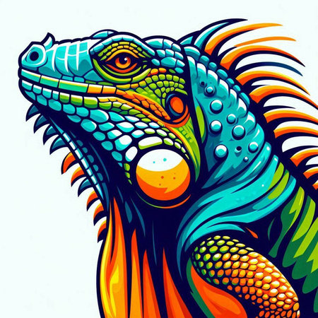Iguana head in pop art style on white background. Vector illustration.のイラスト素材