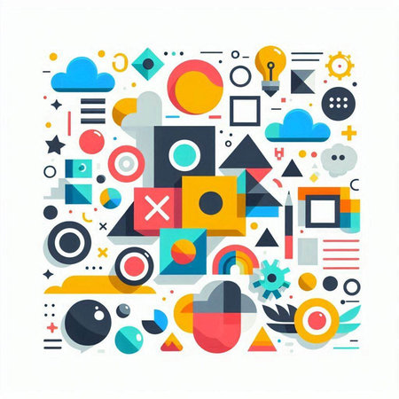 Abstract geometric background. Vector illustration in flat style. Colorful shapes composition.のイラスト素材