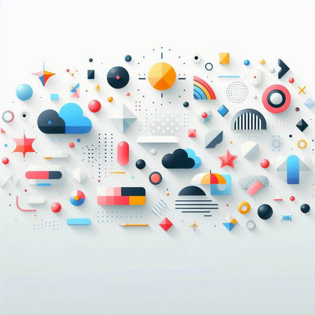 Abstract geometric background with colorful paper cut shapes. Vector Illustration.のイラスト素材