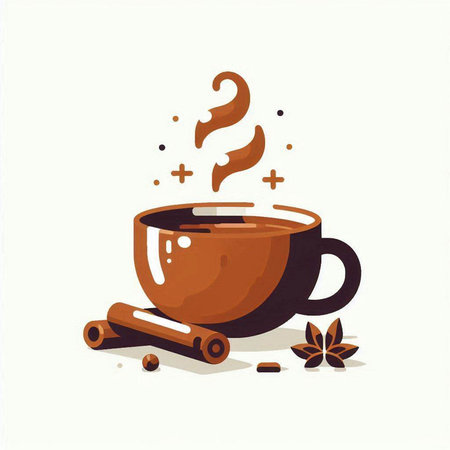 Coffee cup with cinnamon and anise. Vector illustration.のイラスト素材