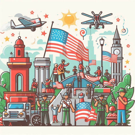 Travel to United States of America. Hand drawn vector illustration in line art style.のイラスト素材